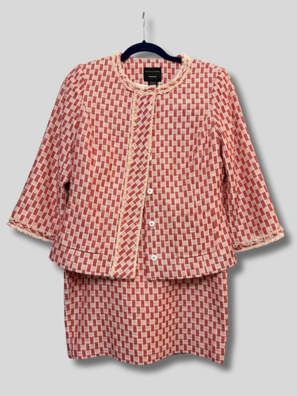 Doncaster Collection Textured Red and Cream Tweed Skirt Suit Set